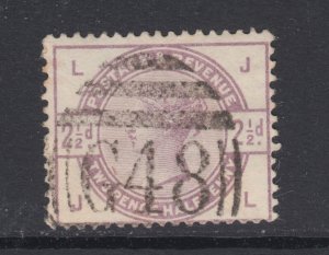 Great Britain Sc 101 used. 1884 2½p lilac QV, 3 Bar Vertical Oval G48 grid cance