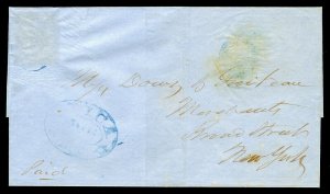 1849 Stampless Folded Cover Utica to New York with PSE Certificate