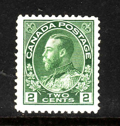 Canada-Sc#107-Unused 2c yellow green Admiral-hinged-1922-