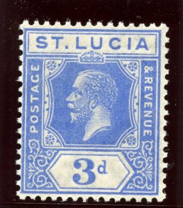 St Lucia 1922 KGV 3d bright blue superb MNH. SG 99. Sc 83.