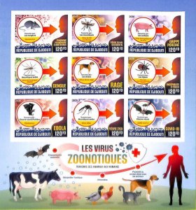 A7755 - DJIBOUTI -  ERROR MISPERF Stamp Sheet -2020  Malaria MEDICINE dogs PIGS