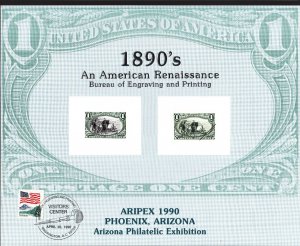 US 1990 2 #B138 BEP Souvenir Cards ARIPEX 1 Mint-1 w/ Cancel
