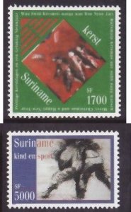 Surinam-Sc#1264-5- id8-unused NH set-Christmas-Children's sports-2001-