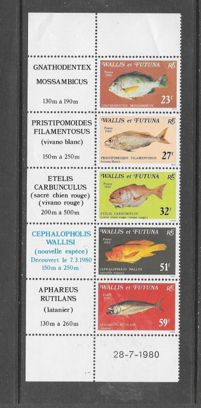 FISH - WALLIS & FUTUNA #260a STRIP WITH LABELS  MNH (see note)