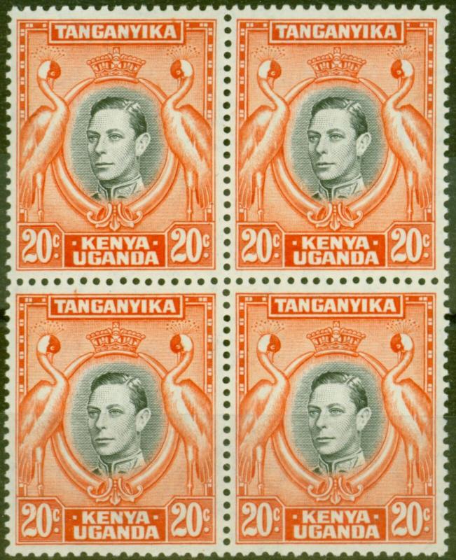 KUT 1942 20c Black & Orange SG139b P.13.25 x 13.75 V.F MNH Block of 4