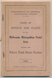 CATALOGUES Australia 1928 Melbourne Metropolitan postal area - Streets & Places