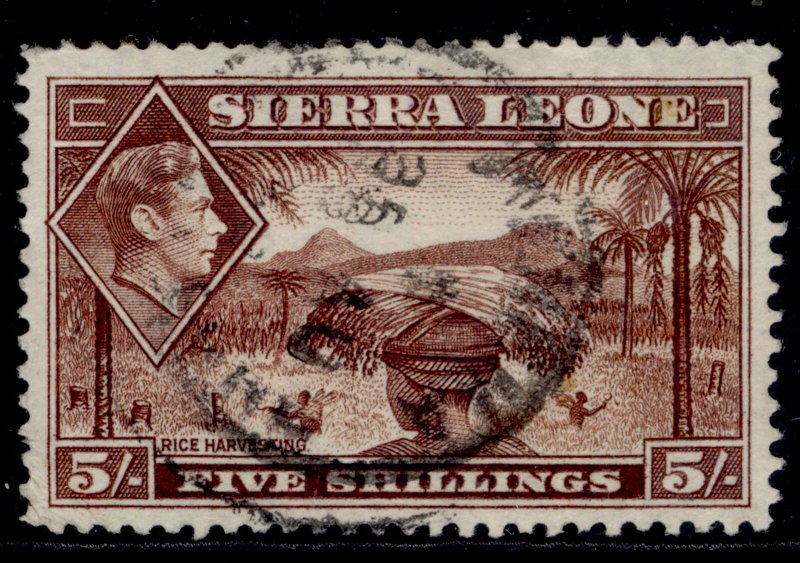 SIERRA LEONE GVI SG198, 5s red-brown, USED. Cat £18.