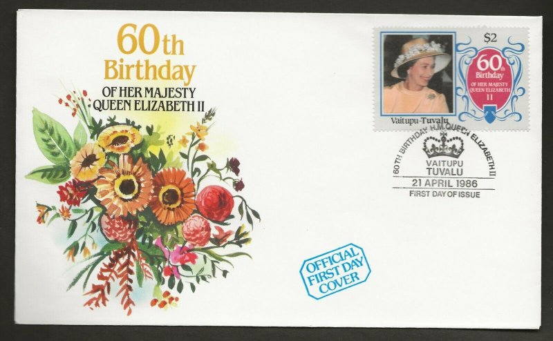 VAITUPU-TUVALU 1986 60TH BIRTHDAY QUEEN ELIZABETH,SET+SOUV/SHEET ON 5 FDC'S