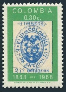 Colombia 784-785,MNH.Mi 114,Bl.30. 1st postage stamps-100,1968.Antioquia,Eagle.