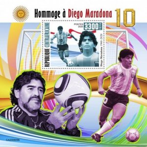 Central Africa - 2020 Diego Maradona Tribute - Stamp Souvenir Sheet - CA200609b