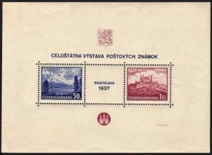 Czechoslovakia 239 ab sheet,MNH.Michel Bl.1. 1937.Poprad Lake.Tomb of Stefanik.