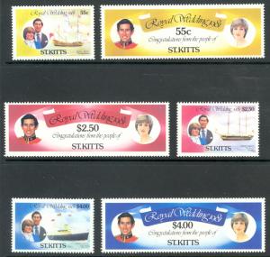 ST KITTS 1981 CHARLES AND DIANA Royal Wedding Set Sc Nos. 75-80 MNH