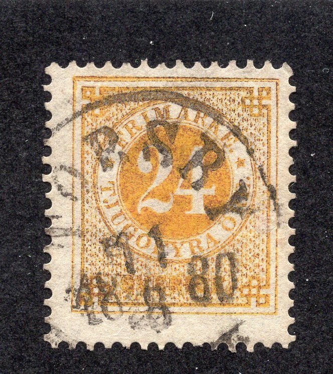 Sweden 1878 24o orange, Scott 34 used, value = $25.00