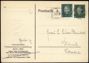 Germany 1930 Berlin Stamp Show Embossed Private Ganzsachen Postal Card Use 68479