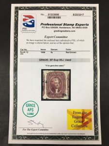 MOMEN: US STAMPS #12 IMPERF USED PSE GRADED CERT XF-SUP 95J LOT #89721