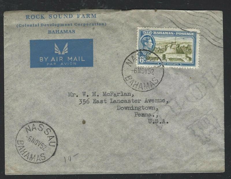 BAHAMAS (PP0703B) 1952   KGVI  6D COLONIAL DEV CORP A/M TO USA