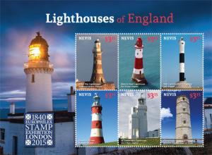 Nevis - 2015 Lighthouses of England, Sheet of 6 stamps - MNH