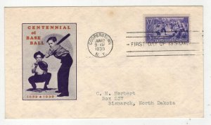 1939 BASEBALL CENTENNIAL 855-52B.1 IOOR CACHET VARIETY Cooperstown NY Brown Text