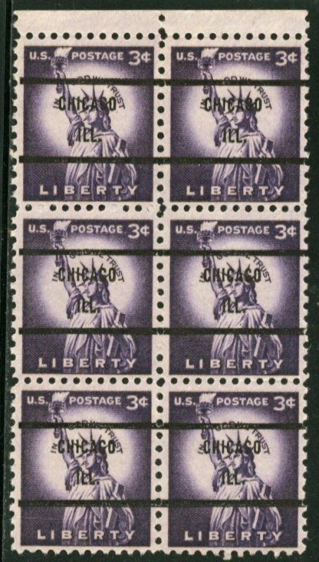 United States #1035- MNH PRECANCELLED BLOCK OF 6 -1954 - NOB060