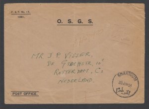 Sudan Stampless, 1954 Official cover KHARTOUM to ROTTERDAM, O.S.G.S. imprint