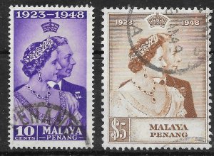 MALAYA PENANG SG1/2 1948 ROYAL SILVER WEDDING SET USED*