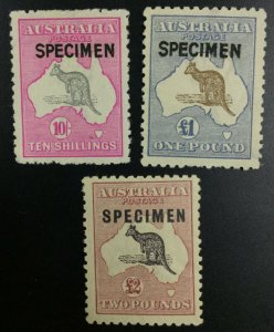 MOMEN: AUSTRALIA SG #43s-45s SPECIMEN 1915-27 KANGAROO MINT OG H £850 LOT #62306