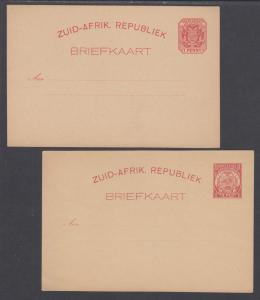 Transvaal H&G 1, 2 mint 1885-95 1p Postal Cards, 2 different F-VF