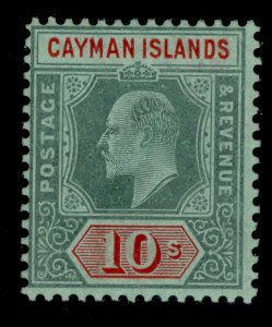 CAYMAN ISLANDS EDVII SG34, 10s green and red/green, VLH MINT. Cat £180. 