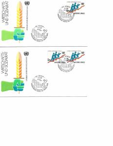 UN Geneva 97 FDC, MNH, single, pair, block of four, margin inscription block