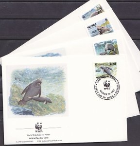 Guyana, Scott cat. 2666-2669. W.W.F.-Manatees issue. 4 First day covers. ^