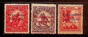 HUNGARY - FRENCH OCCUPATION Sc 1NB1-3 LH ISSUE OF 1919 - OVERPRINT SEMI-POSTALS