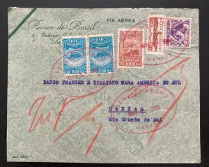 1934 Manao Brazil Airmail Cover To French Italian Bank Caxias