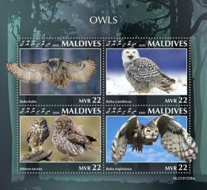 Maldives Birds on Stamps 2020 MNH Owls Eagle-Owl Little Snowy Owl 4v M/S