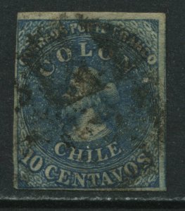 Chile 1854 10 centavos blue used