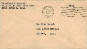 United States A.P.O.'s Soldier's Free Mail 1943 Camp Gruber, Okla. 351st Infa...