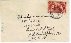 Barbados 1927 St. Thomas cancel on cover to the U.S.