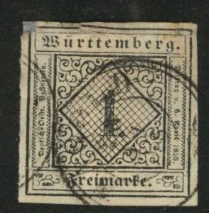 Germany State Wurttemberg Scott 1 used repaired CV$100