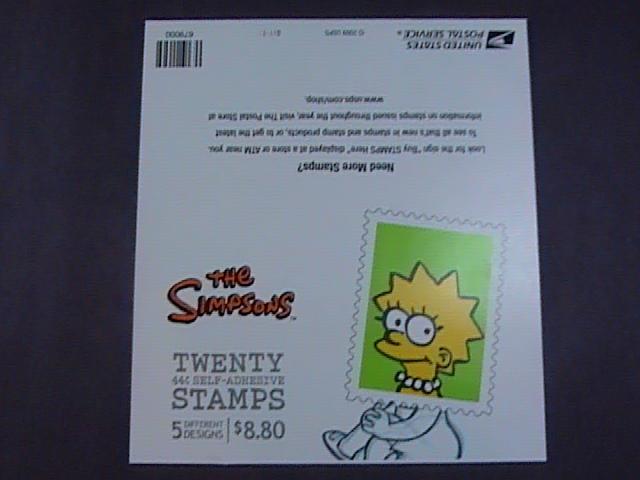 U.S.# 4399-4403(4403b)-MNH--BOOKLET PANE OF 20---SIMPSONS--LISA COVER---2009