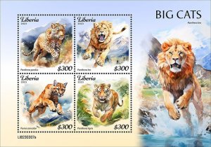 LIBERIA- 2023 - Big Cats - Perf 4v Sheet - Mint Never Hinged