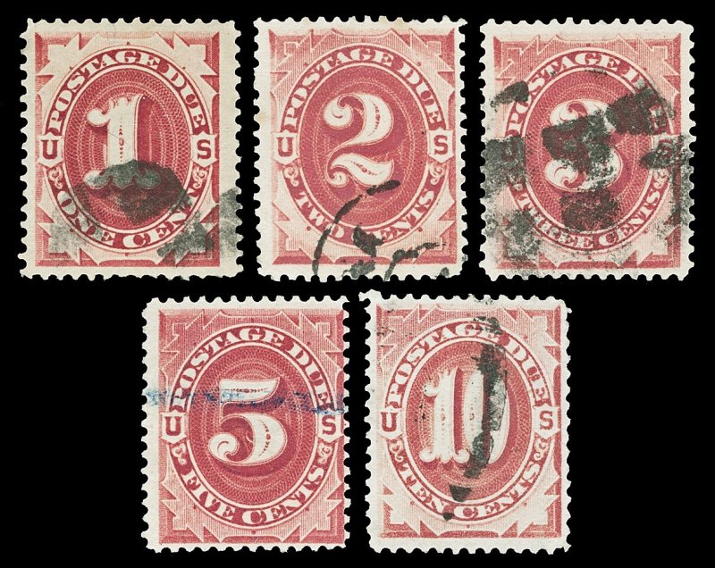 Scott J22-J26 1891 1c-10c Bright Claret Postage Due Issues Used F-VF Cat $66