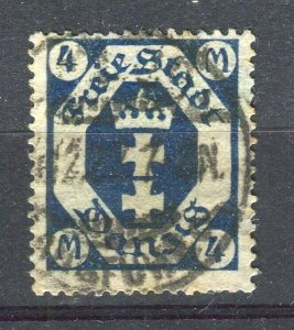 GERMANY DANZIG; 1923 early Coat of Arms issue used 4M. value,