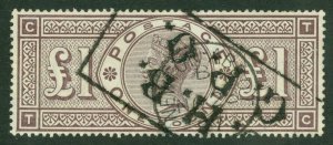 SG 185 £1 brown-lilac. Fine used with a G.P.O box & Newton Abbot CDS, Nov...