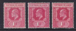 Cayman Islands Sc 22 MLH. 1901 1p KEVII, 3 distinct shades