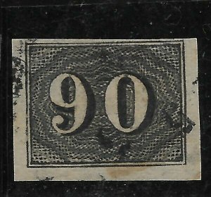 BRAZIL 1849 SCOTT 25 MICHEL 15 NUMBER 90  USED STAMP