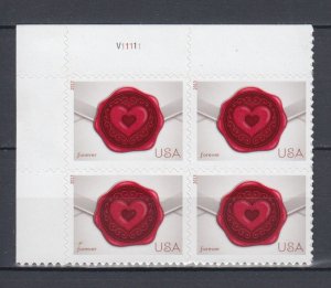 ​USA Sc#4741 Sealed with Love forever block of 4  MNH Plate