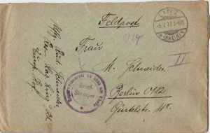 Germany Soldier's Free Mail 1917 Linz (Rhein) Feldpost to Berlin with soldier...