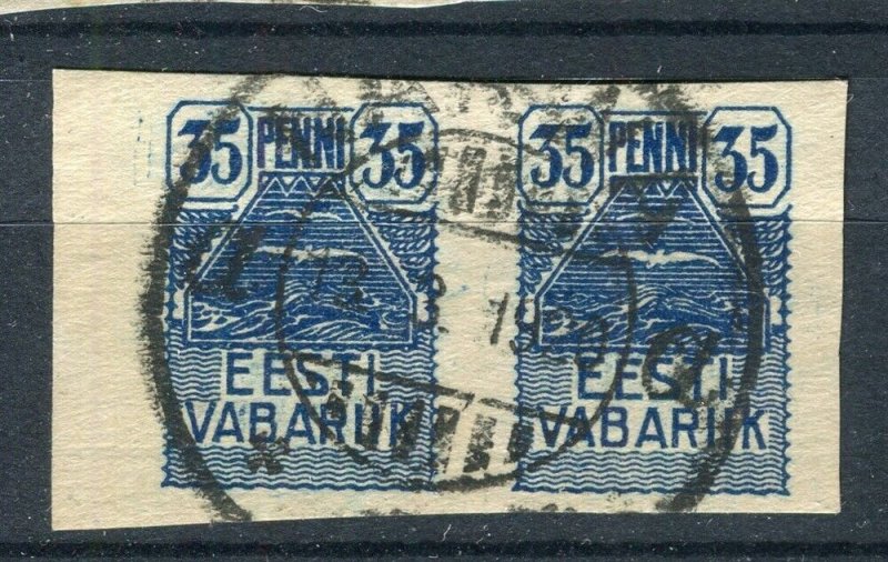 ESTONIA; 1919 early Pictorial Imperf issue fine used 35p. POSTMARK Pair