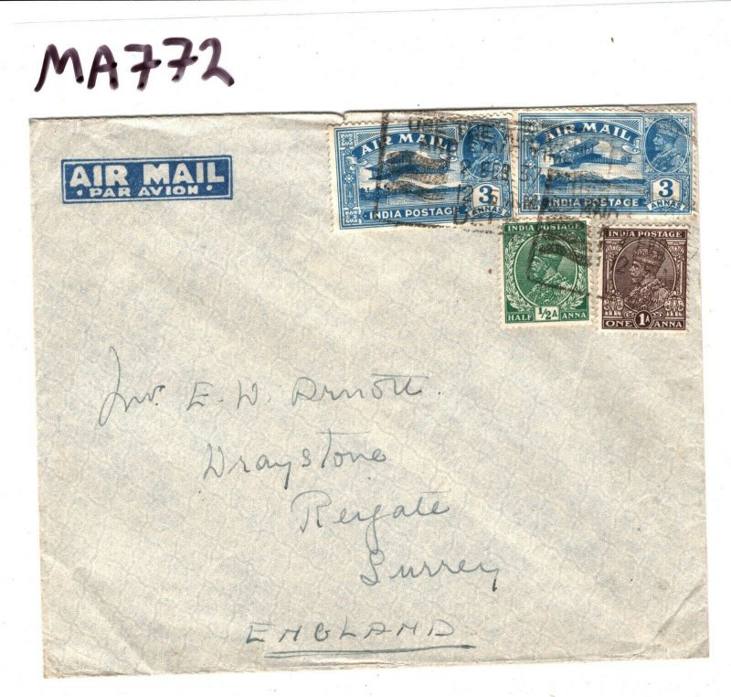 INDIA Cover SLOGAN *USE THE AIR MAIL/AND SAVE TIME* Delhi GB Sussex 1937 MA772