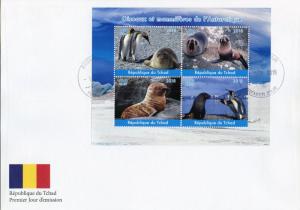 Chad 2018 FDC Antarctic Birds Mammals 4v M/S Cover Penguins Seals Animals Stamps