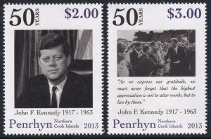 Sc# 519 / 520 Penrhyn 2013 JFK John F. Kennedy complete set of 2 MNH CV $8.25